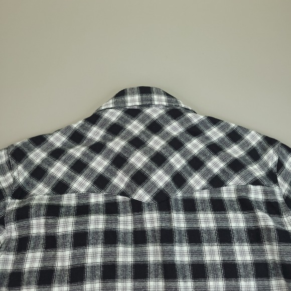 Wrangler Wrancher Shirt Men Medium Regular Fit Black White Plaid Pearl Snap Soft - Picture 11 of 12